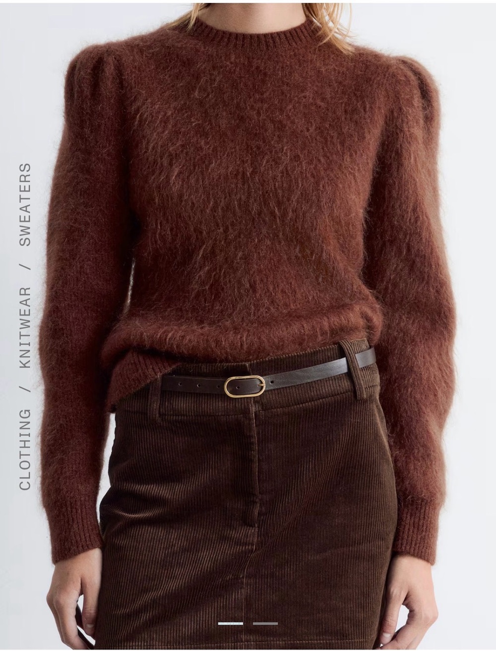& Other Stories Brown Puff-Sleeve Crewneck Mohair blend Sweater